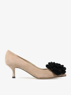 BEŻOWE SZPILKI Z KWIATEM HEGO'S MILANO