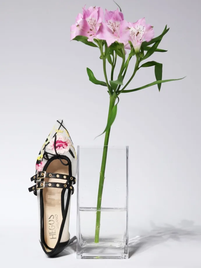 BIAŁE BALERINY Z HAFTEM HEGO'S Milano