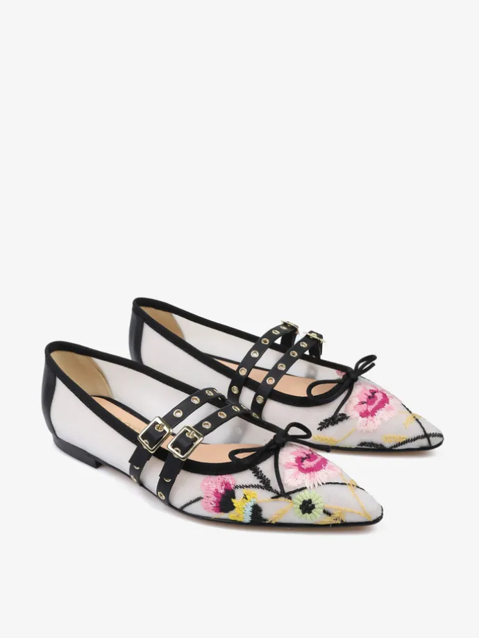 BIAŁE BALERINY Z HAFTEM HEGO'S Milano