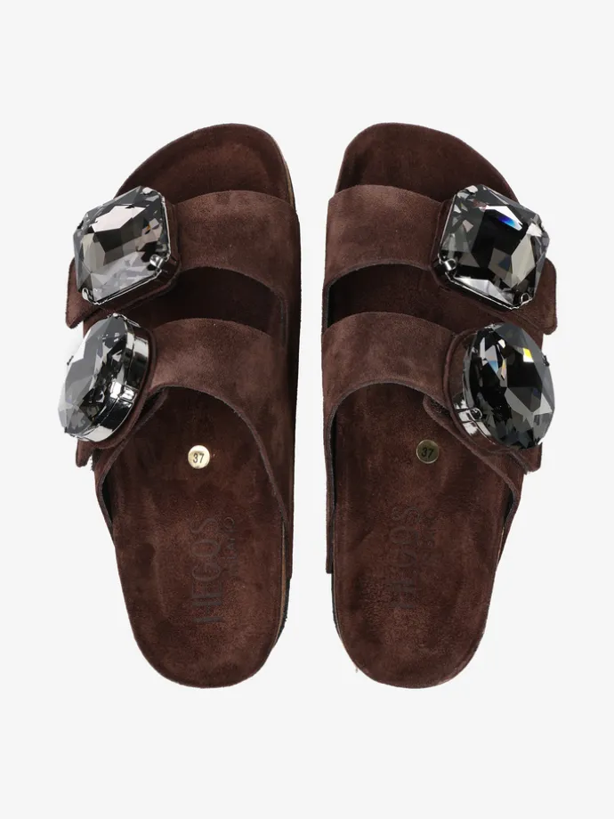 BRĄZOWE KLAPKI Z OZDOBNYMI KAMIENIAMI HEGO'S Milano