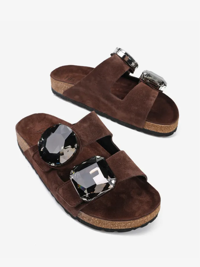 BRĄZOWE KLAPKI Z OZDOBNYMI KAMIENIAMI HEGO'S Milano