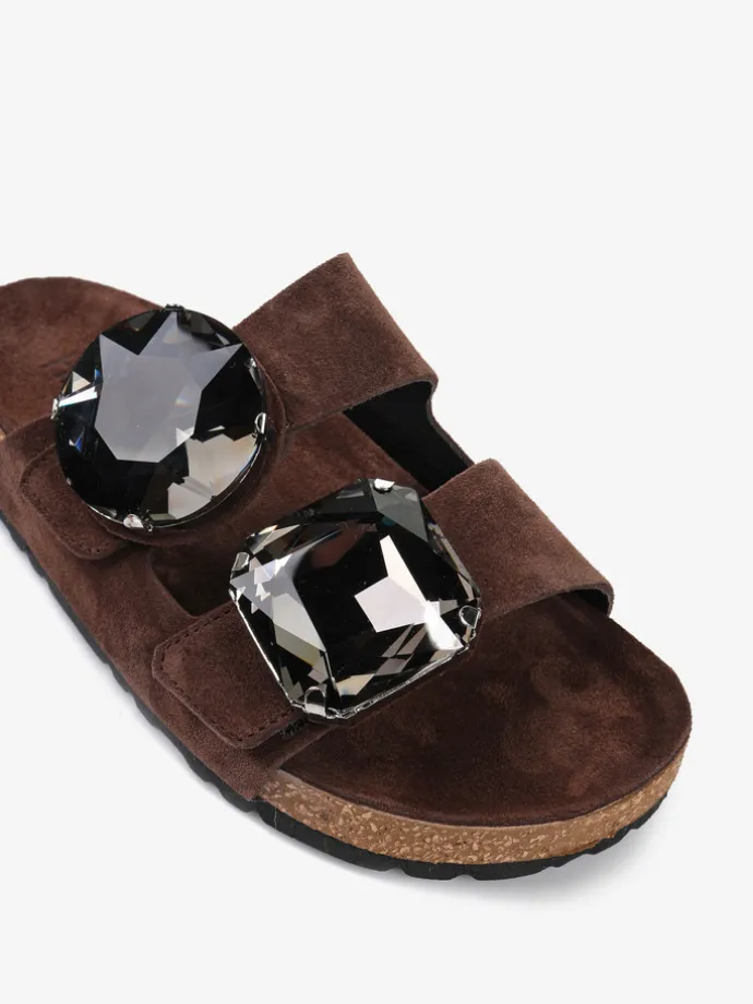 BRĄZOWE KLAPKI Z OZDOBNYMI KAMIENIAMI HEGO'S Milano