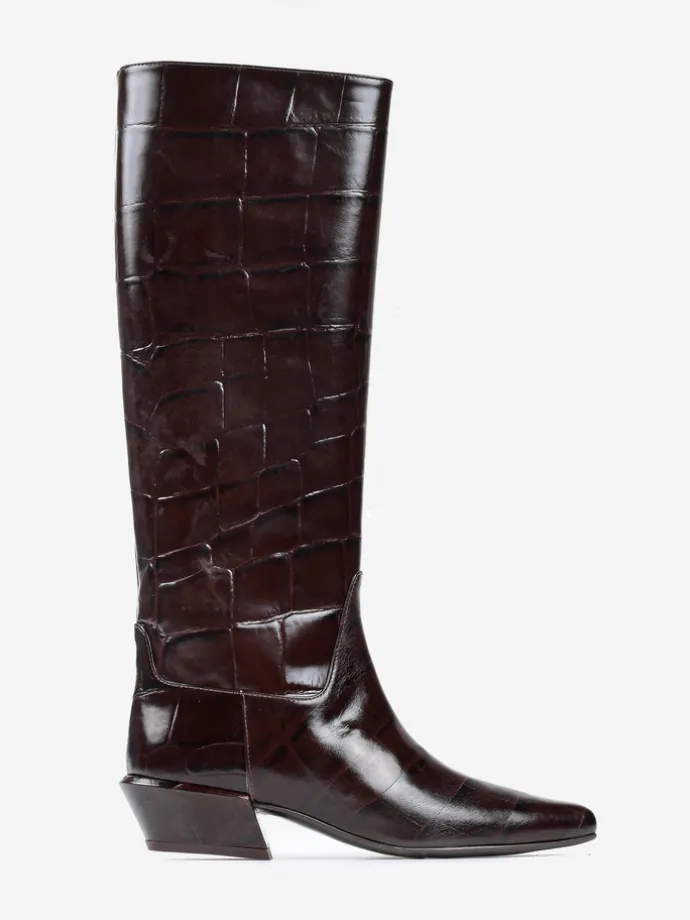 BRĄZOWE KOZAKI NA NISKIM OBCASIE HEGO'S MILANO