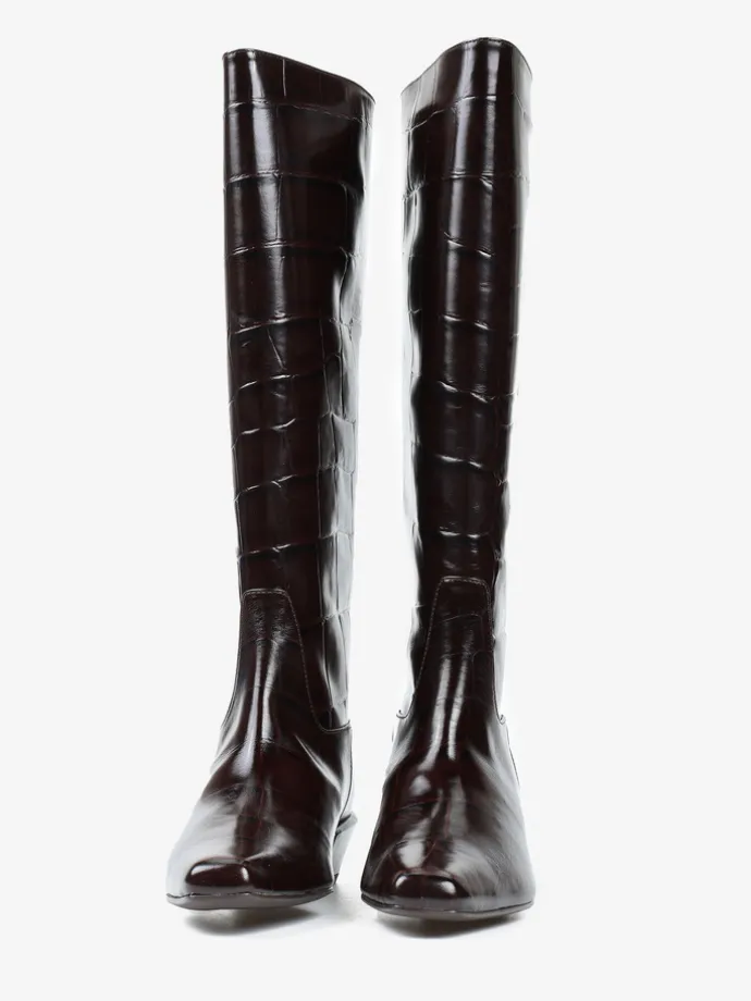 BRĄZOWE KOZAKI NA NISKIM OBCASIE HEGO'S MILANO