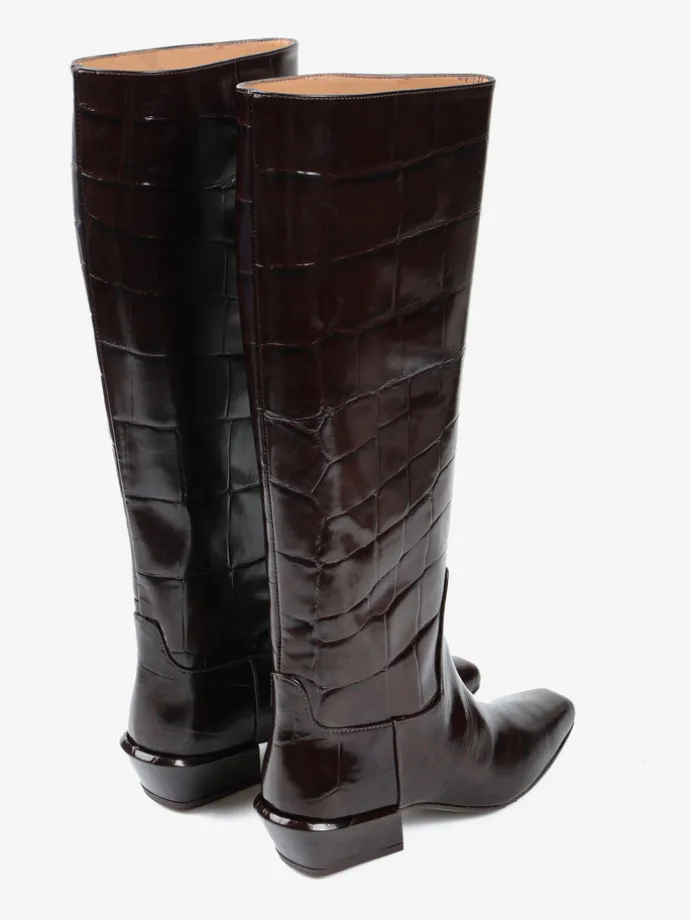 BRĄZOWE KOZAKI NA NISKIM OBCASIE HEGO'S MILANO