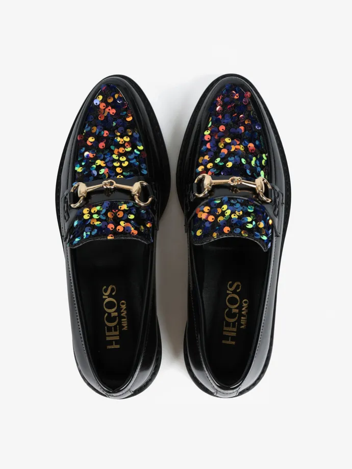 CZARNE MOKASYNY Z CEKINAMI HEGO'S Milano