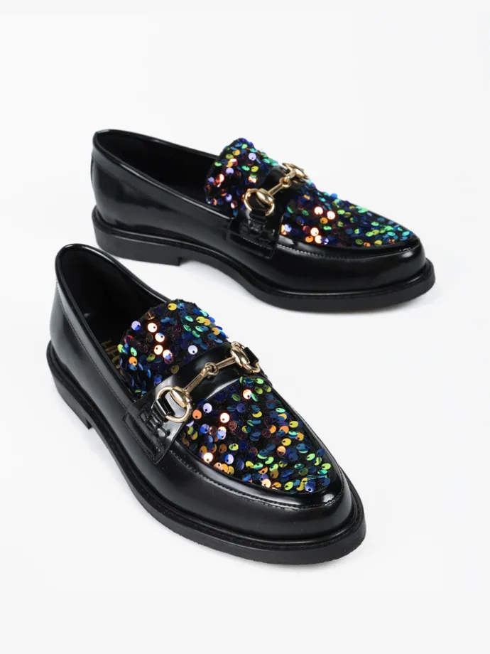 CZARNE MOKASYNY Z CEKINAMI HEGO'S Milano