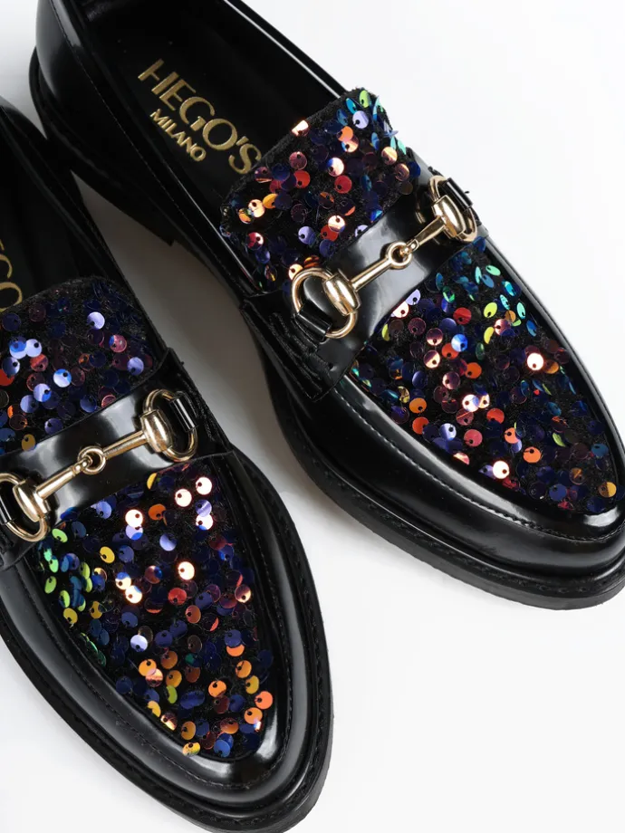 CZARNE MOKASYNY Z CEKINAMI HEGO'S Milano