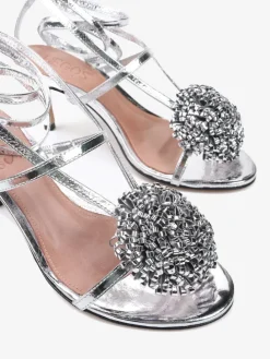 SREBRNE SANDAŁY NA NISKIM OBCASIE HEGO'S Milano