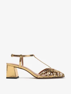 ZŁOTE SANDAŁY NA SZEROKIM OBCASIE HEGO'S Milano