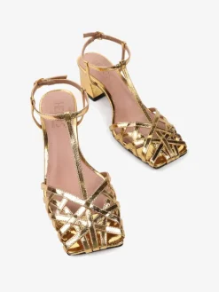 ZŁOTE SANDAŁY NA SZEROKIM OBCASIE HEGO'S Milano
